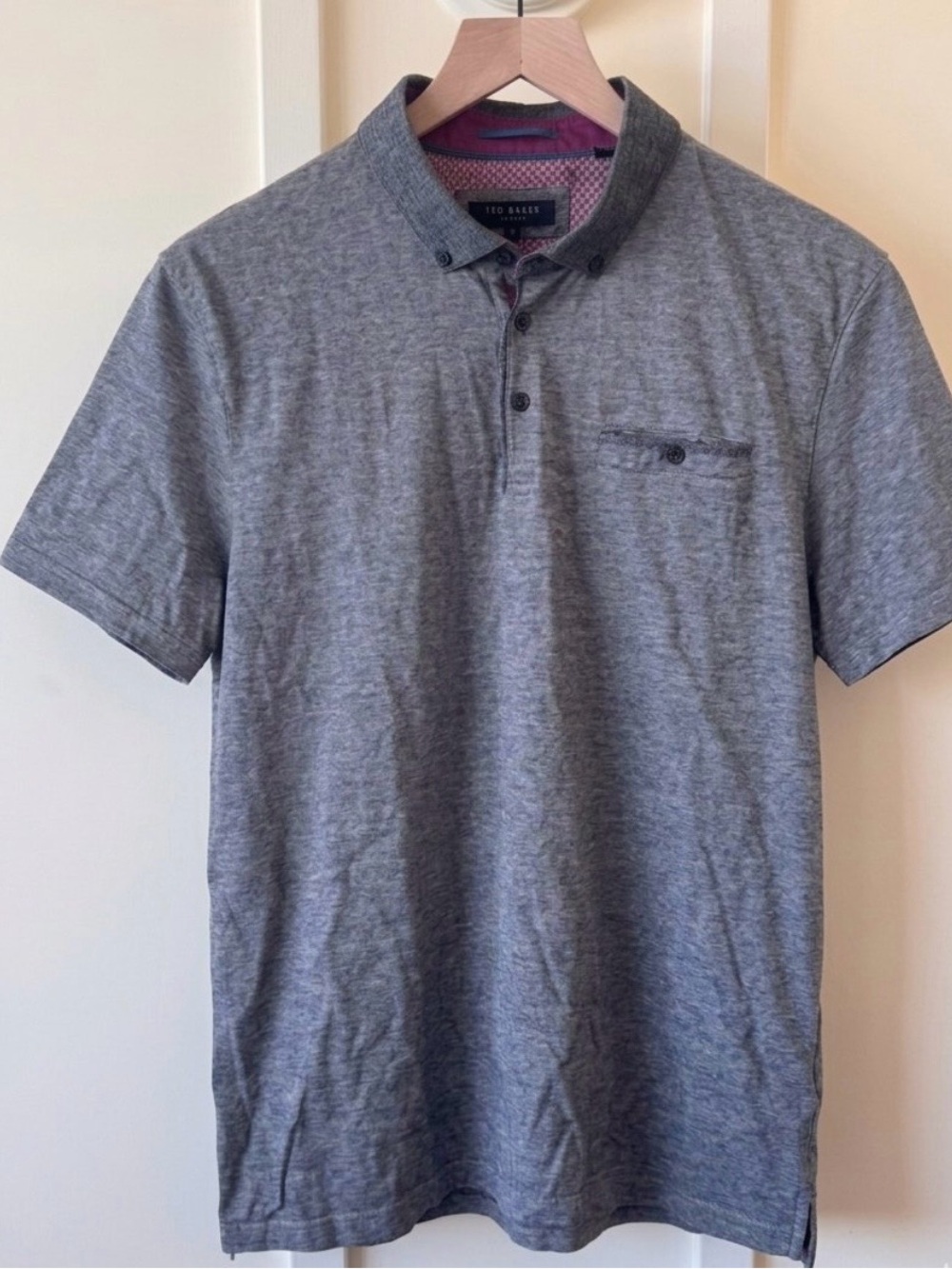 Ted Baker London Mens Grey Stripe Polo Shirt 6 XXL Cotton Pocket Preppy Collared